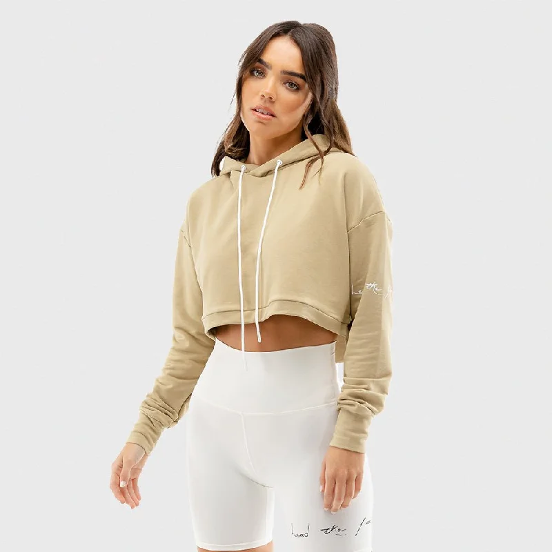 Women's Yoga Tops with Stretchy Fit -Vibe Crop Hoodie - Nude