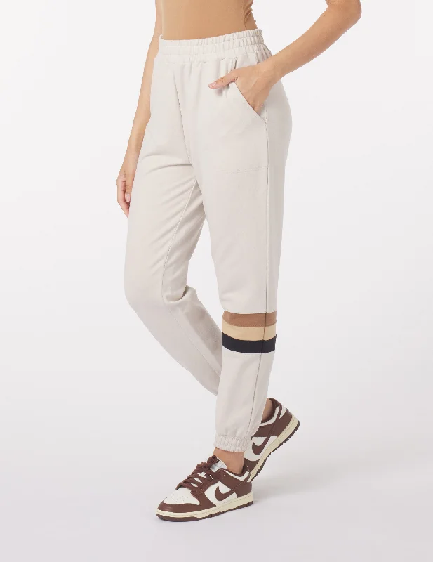 Comfortable Yoga Pants -Vintage Oversized Jogger: Oatmilk/Tonal Stripes