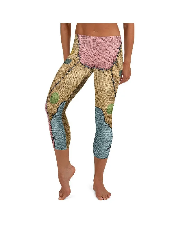 High-Compression Yoga Pants for Strength -Voodoo Doll Patch Capris