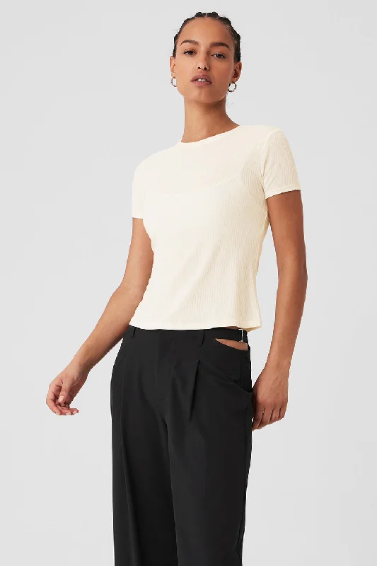 Long Sleeve Yoga Tops -Ribbed Sea Coast Tee - Ivory