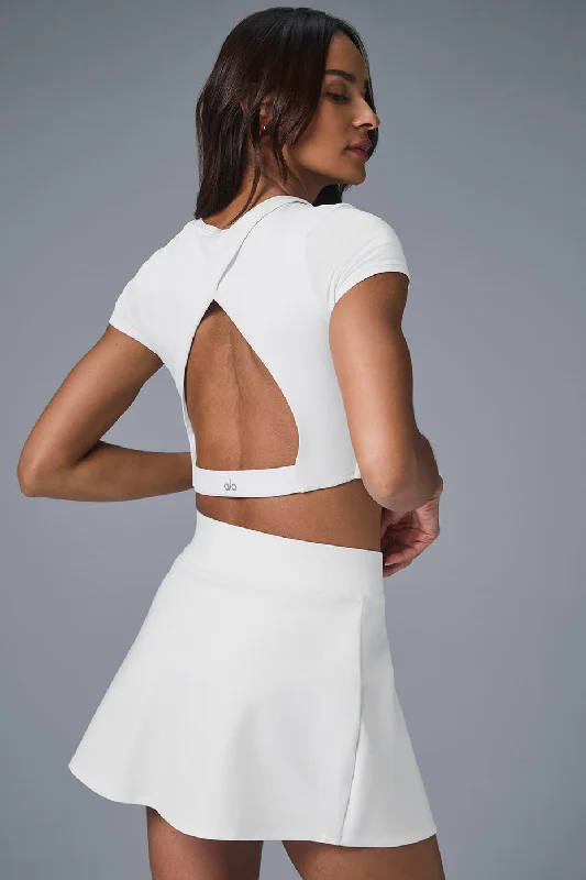 Yoga Tops for Better Movement -Alosoft Cropped Backspin Short Sleeve - White