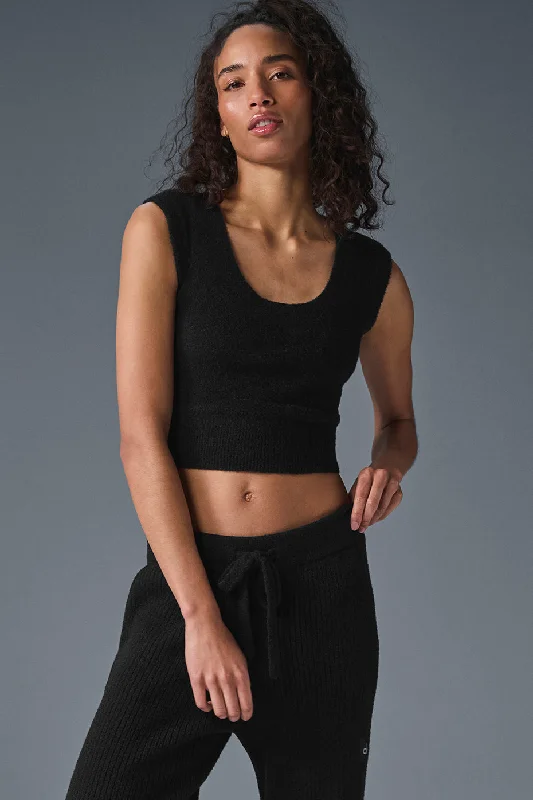 Comfortable Yoga Tops for Pilates and Yoga -Snuggle Up Sweater Short Sleeve - Black