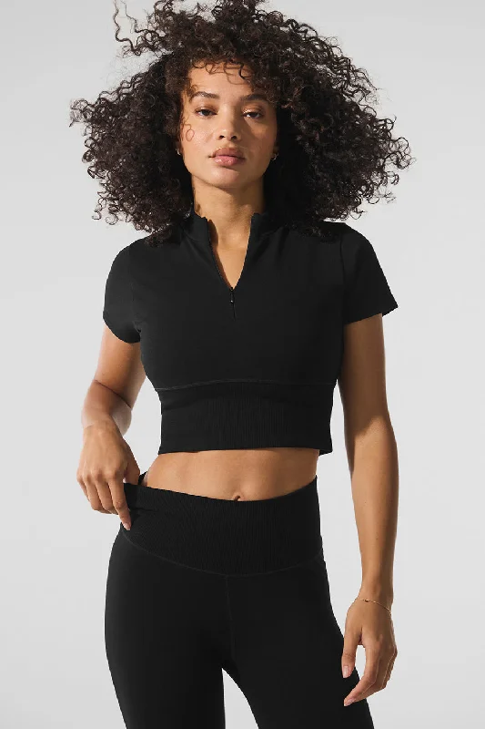 Breathable Yoga Tops for Hot Yoga Practice -Seamless Winter Warm Plush Cropped Short Sleeve - Black Breathable Yoga Tops for Hot Yoga Practice -Seamless Winter Warm Plush Cropped Short Sleeve - Black