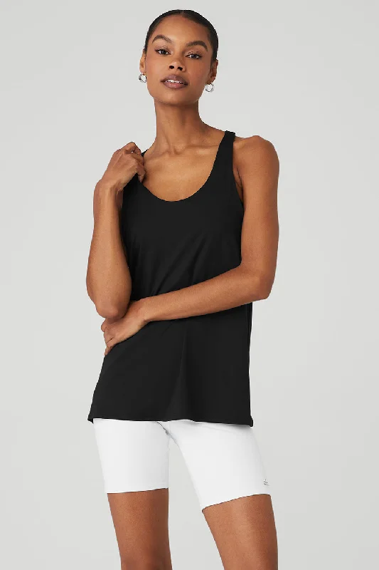 Women's Yoga Tops with Stretch Fabric -Don't Get It Twisted Tank - Black