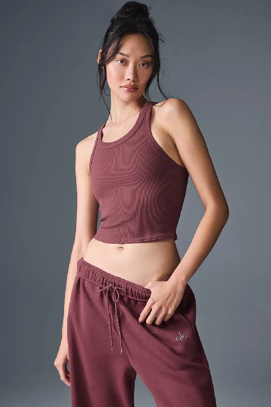 High-Performance Yoga Tops for Women -Goddess Ribbed Go-To Tank - Burgundy Truffle
