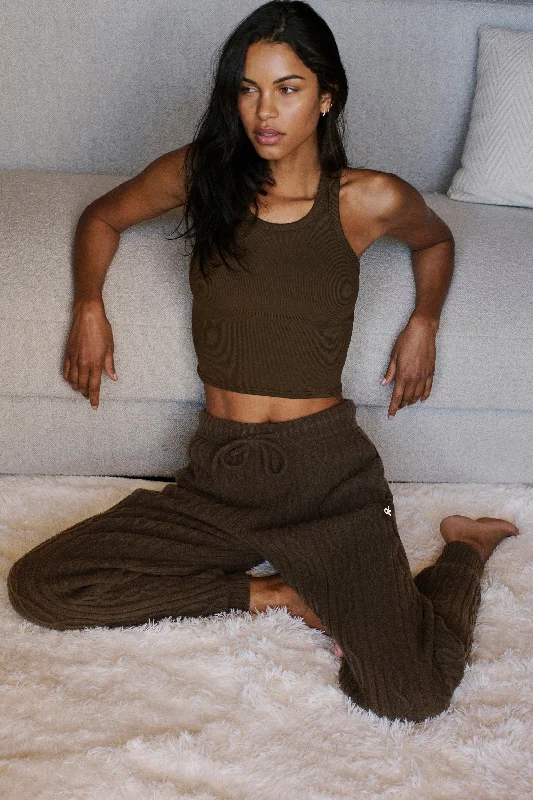 V-Neck Yoga Tops for Comfort -Goddess Ribbed Go-To Tank - Espresso