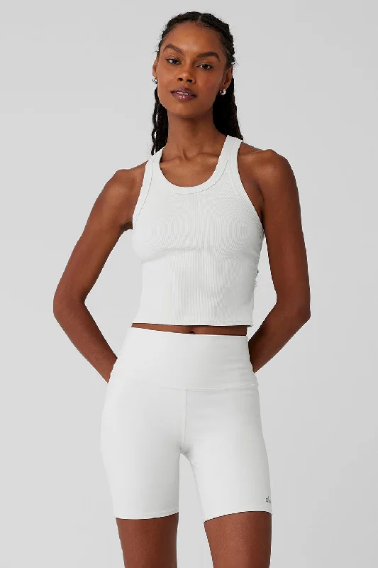 Women's Yoga Tops with Breathable Design -Goddess Ribbed Go-To Tank - White