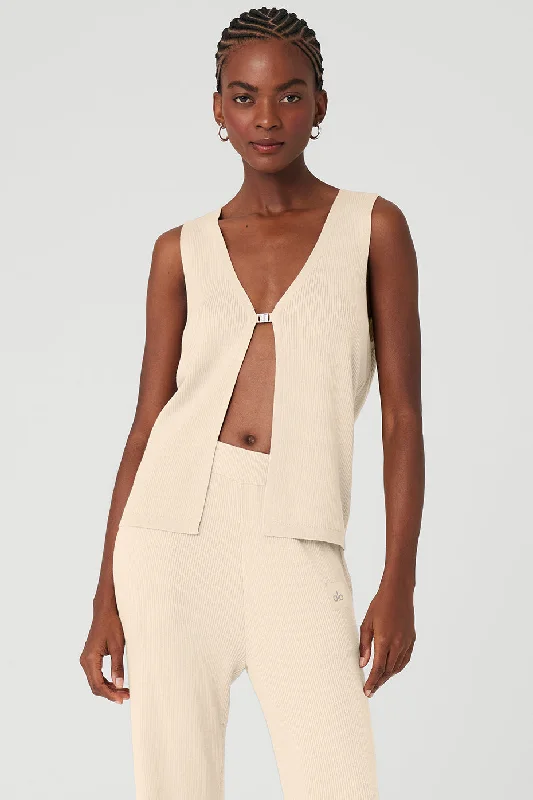 Women's Yoga Tops for Low-Impact Exercises -Knit Salana Tank - Macadamia