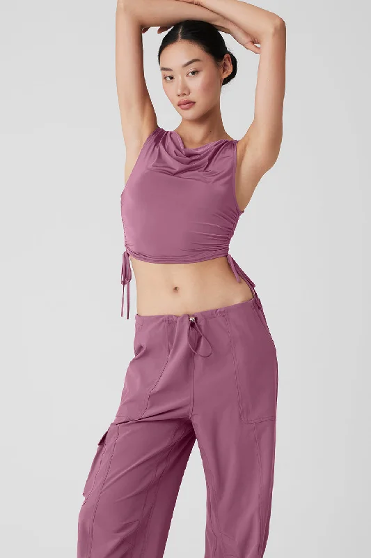 Yoga Tops with Elastic Waistbands -Standout Cropped Tank - Soft Mulberry