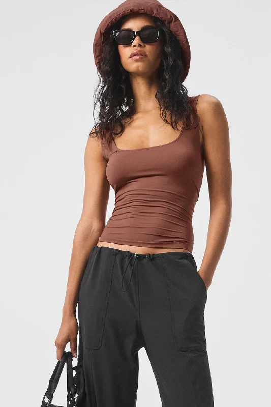 Yoga Tops for Deep Flexibility Training -Sheer Glow Tank - Chestnut
