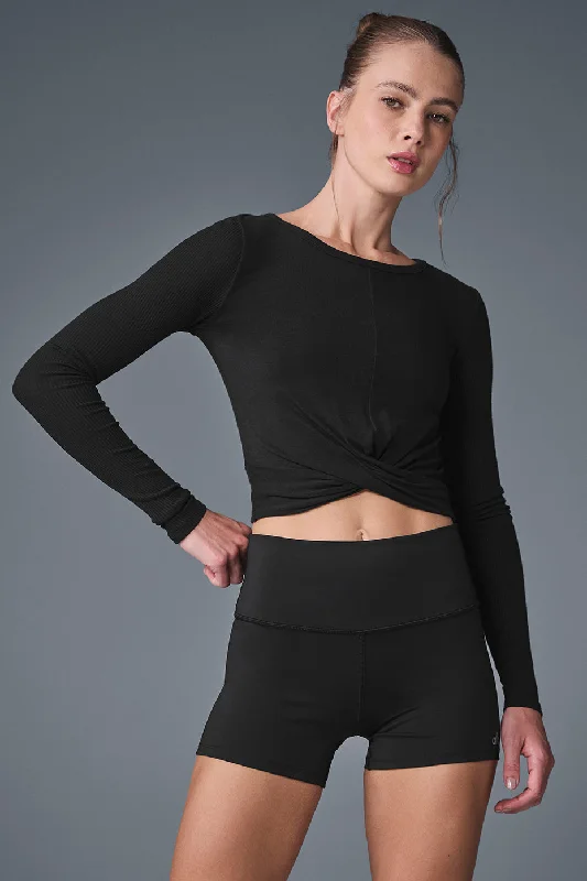 Mesh Yoga Tops for Women -Cover Long Sleeve Top - Black