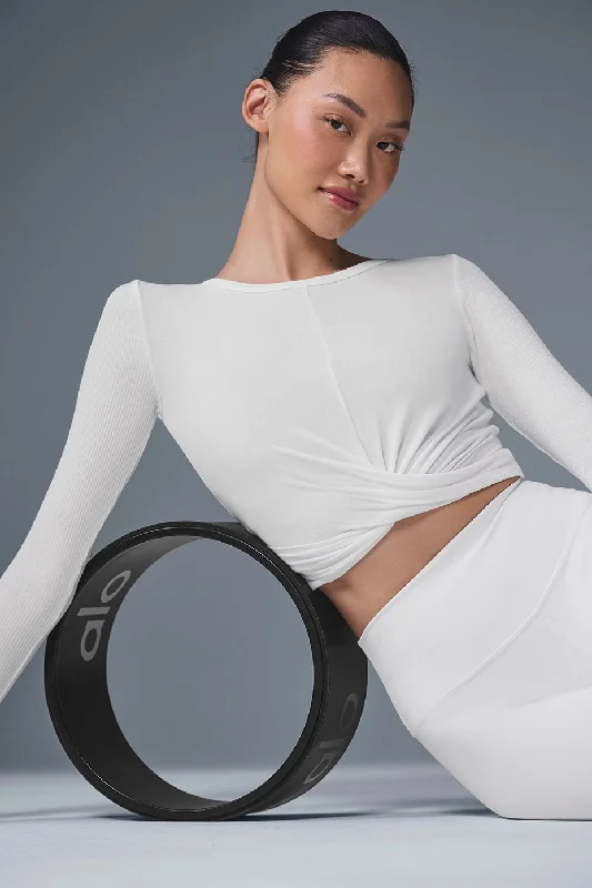 Yoga Tops for Pilates and Core Strength -Cover Long Sleeve Top - White