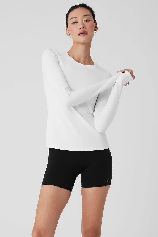 Long Sleeve Yoga Tops for Cold Weather -Alosoft Finesse Long Sleeve - White