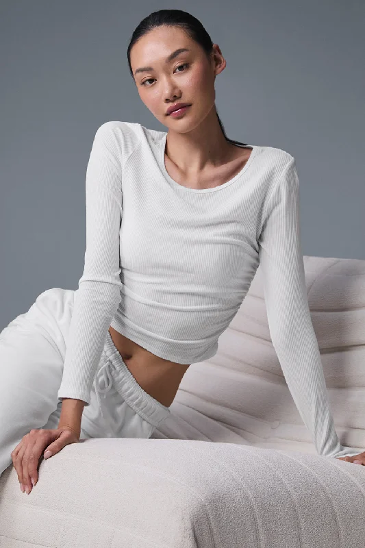 Yoga Tops for All Yoga Poses -Gather Long Sleeve - White