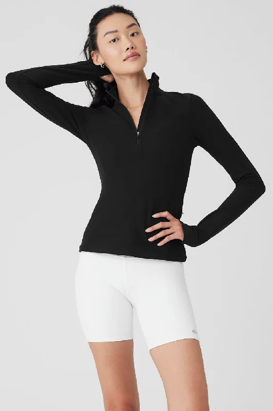 Yoga Tops for Fitness Training -Alosoft 1/2 Zip Rapid Pullover - Black