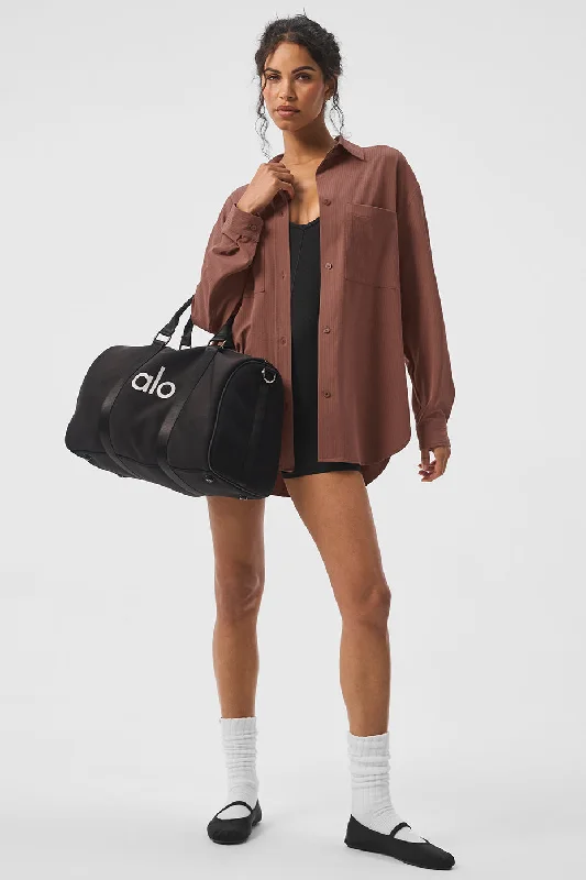 Yoga Tops with Built-In Support -Dreamscape Button Down Long Sleeve - Chestnut