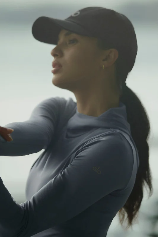 Yoga Tops for Comfort and Relaxation -Airlift Winter Warm Hooded Runner - Steel Grey