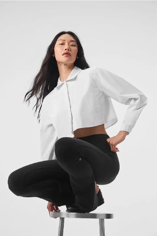 Women's Yoga Tops for Powerful Stretching -Cropped Take Me Out Button Up - White