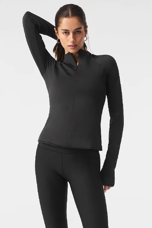 Yoga Tops for Full Range of Motion -Airlift Winter Warm 1/4 Zip Long Sleeve - Black
