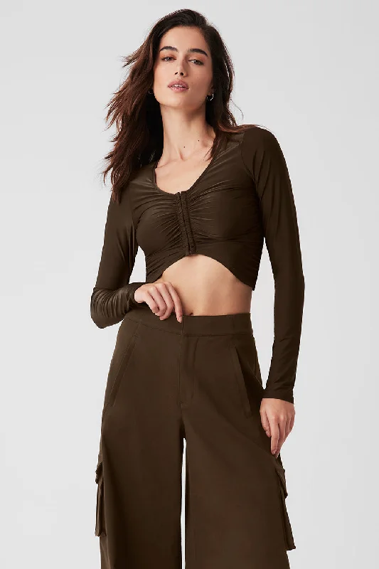 Yoga Tops for Relaxed Practice -Standout Long Sleeve - Espresso