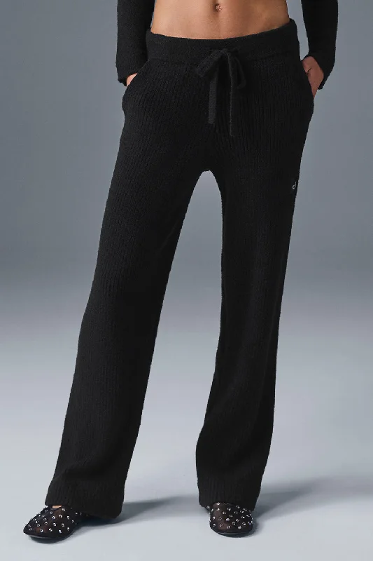 Women's Yoga Pants for Fitness -Snuggle Up Sweater High-Waist Wide Leg Pant - Black