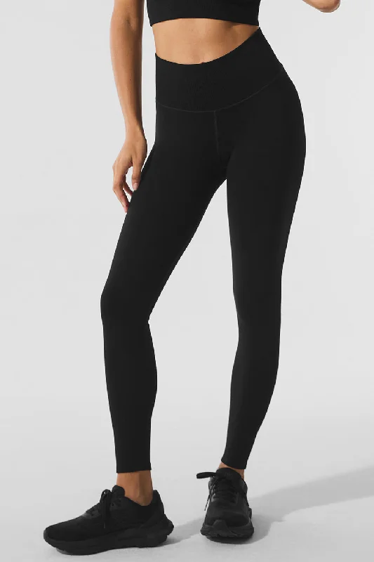 Supportive Yoga Pants -Seamless Winter Warm Plush High-Waist 7/8 Legging - Black