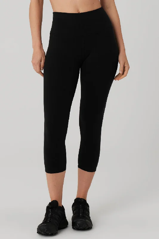 Yoga Pants for Gym and Studio Use -High-Waist Airbrush Capri - Black