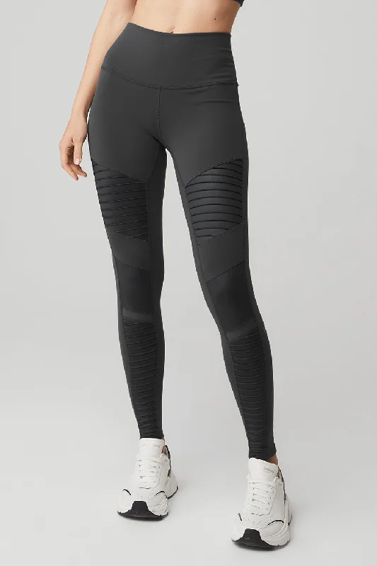 Yoga Pants for Active Women -High-Waist Moto Legging - Anthracite/Anthracite Glossy