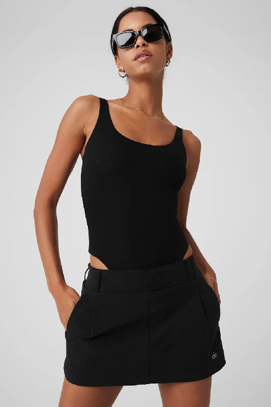 Women's Yoga Tops for Toning -Mesh Sheer Illusion Bodysuit - Black