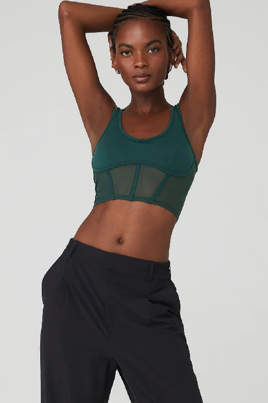 High-Waisted Yoga Tops for Better Coverage -Airbrush Mesh Corset Tank - Midnight Green High-Waisted Yoga Tops for Better Coverage -Airbrush Mesh Corset Tank - Midnight Green