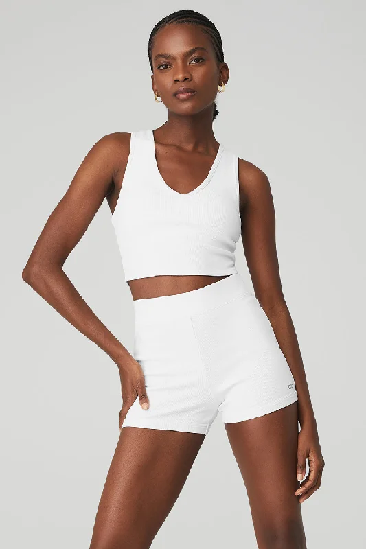 Comfortable Yoga Tops for Workouts -Goddess Ribbed Cropped Racerback Tank - White