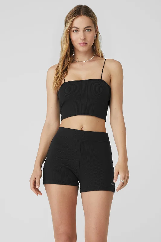 Soft Cotton Yoga Tops for Comfort -Goddess Ribbed Bandeau Top - Black