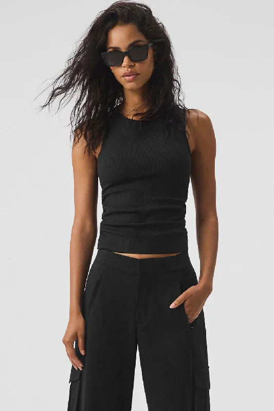 Yoga Tops for Seamless Movement -Ribbed En Pointe Tank - Black