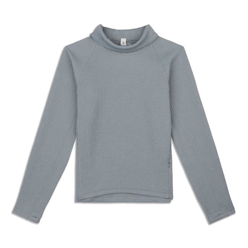 Yoga Tops for Low-Impact Exercises -Waffle-Knit Funnel-Neck Long-Sleeve Shirt - Resale