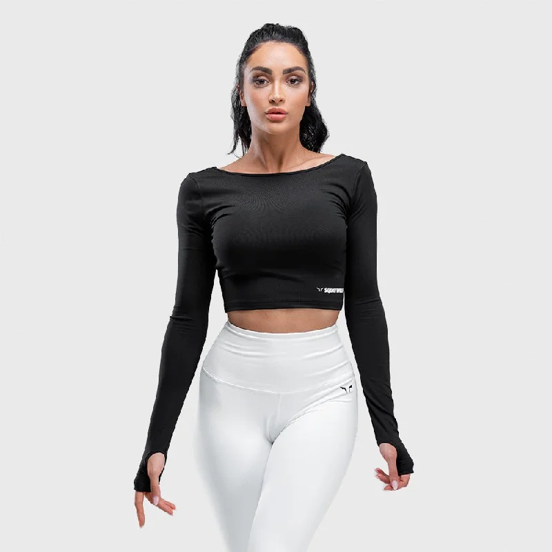 Fitted Yoga Tops with Breathable Design -Warrior Crop Tee - Black