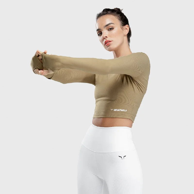 Yoga Tops for Relaxed Fit and Flexibility -Warrior Crop Tee - Brown
