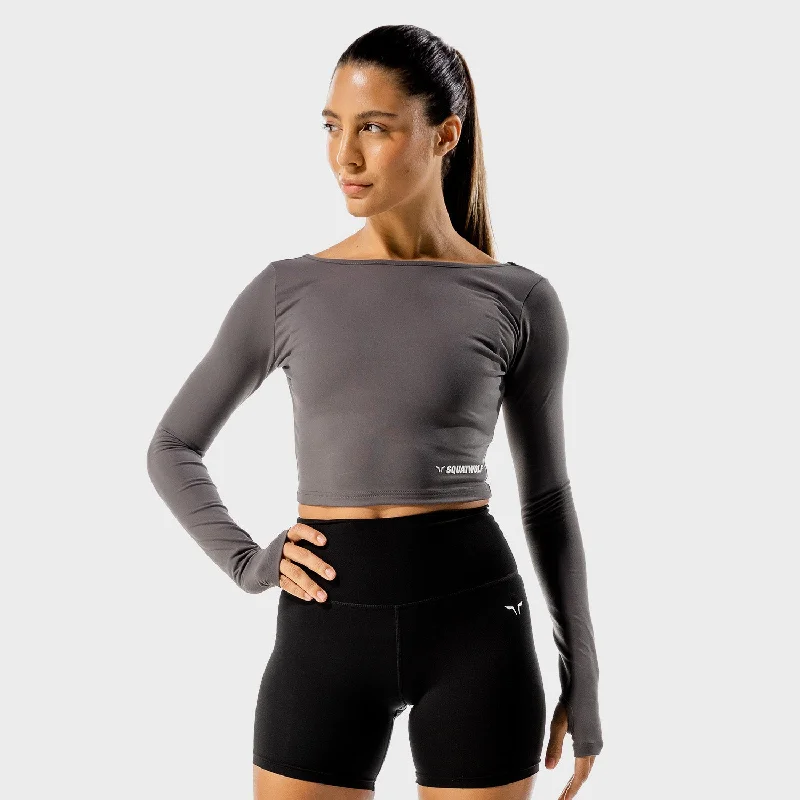 Women's Yoga Tops with High Stretch Fabric -Warrior Crop Tee - Charcoal