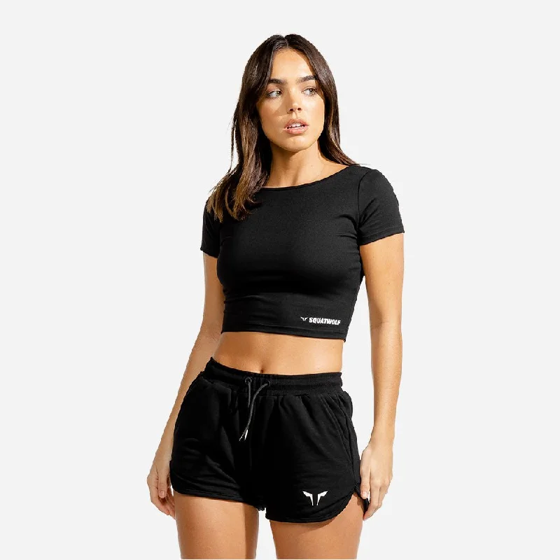 Comfortable Yoga Tops for High-Intensity Workouts -Warrior Crop Tee - Half Sleeves - Black Comfortable Yoga Tops for High-Intensity Workouts -Warrior Crop Tee - Half Sleeves - Black