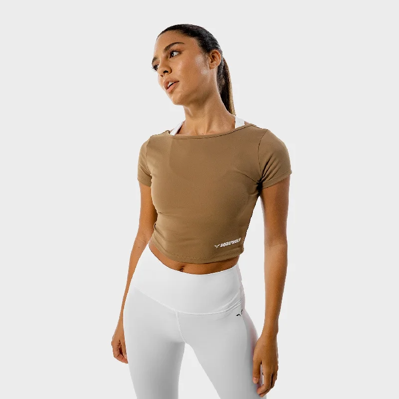 Yoga Tops for Yoga and Relaxation -Warrior Crop Tee - Half Sleeves - Brown