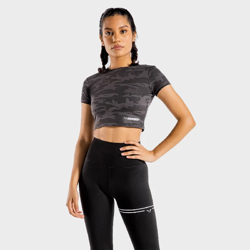 Printed Yoga Tops for Women -Warrior Crop Tee - Half Sleeves - Camo