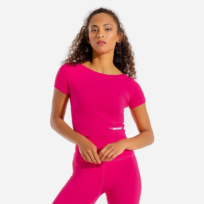 Women's Yoga Tops for High Stretch -Warrior Crop Tee - Half Sleeves - Magenta