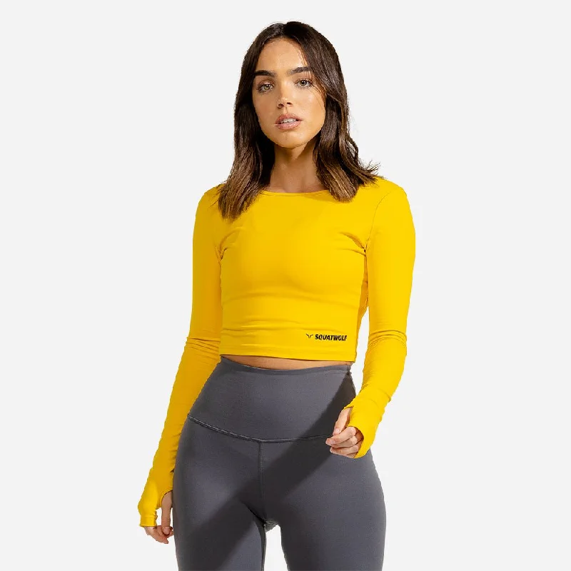 Women's Yoga Tops with High Stretch for Flexibility -Warrior Crop Tee - Yellow