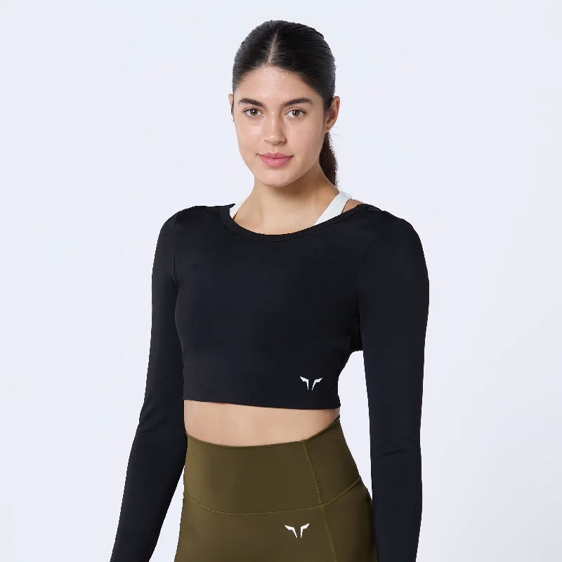 Stylish Yoga Tops with Open Back Design -Warrior Crop Top 2.0 - Black