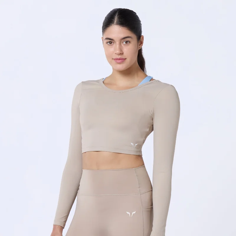 Yoga Tops for Deep Flexibility Movements -Warrior Crop Top 2.0 - Cobblestone