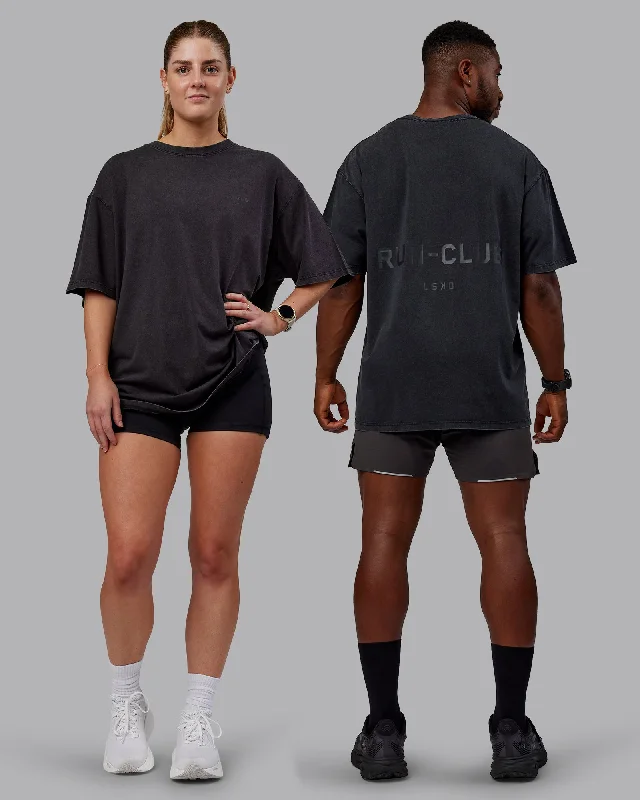 Mesh Yoga Tops for Women -Unisex Washed RUN CLUB FLXCotton Tee Oversize - Black-Black