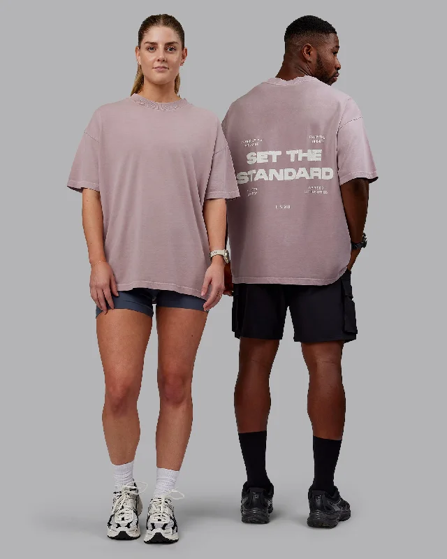 Yoga Tops for Everyday Yoga -Unisex Washed Set The Standard Heavyweight Tee Oversize - Greyish Purple-Off White