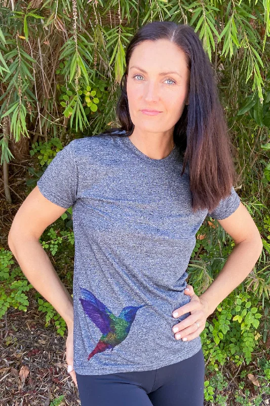Women's Yoga Tops with Built-In Support -Unisex Electric Hummingbird High Performance Crew Neck Women's Yoga Tops with Built-In Support -Unisex Electric Hummingbird High Performance Crew Neck
