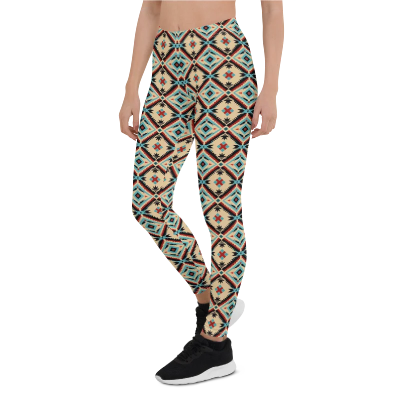 Comfortable Yoga Pants with Supportive Fit -Water Tribal Pattern Leggings