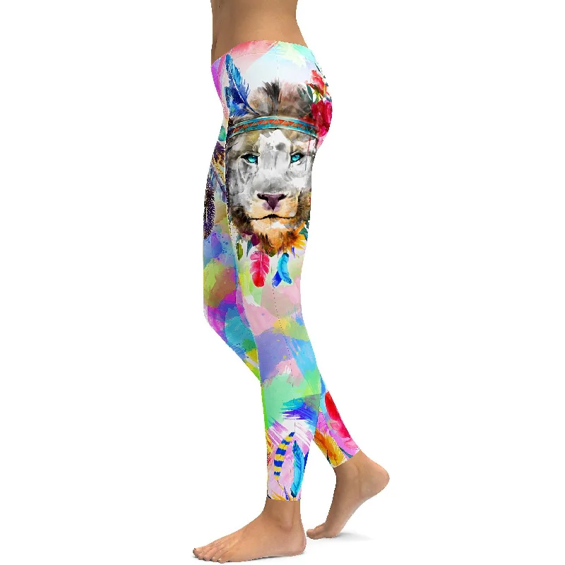 Full Coverage Yoga Pants for Women -Watercolor Colorful Lion Leggings