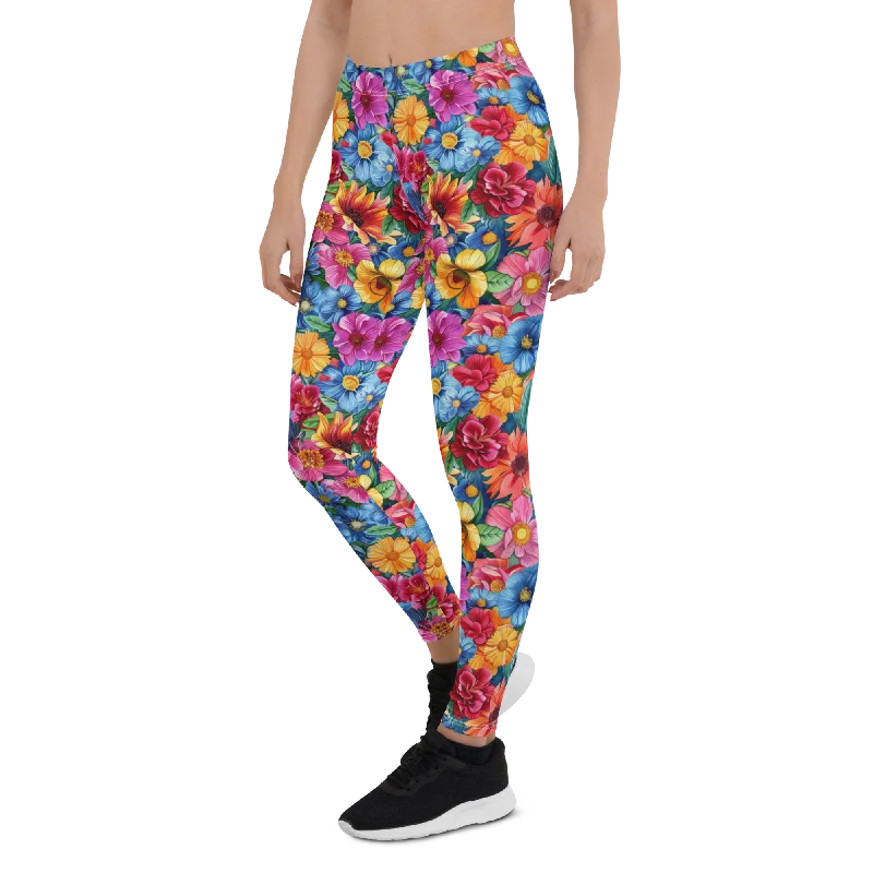 Yoga Pants with Smooth Waistband -Watercolor Flower Leggings